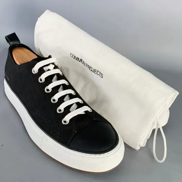 COMMON PROJECTS Size 11 Black White Canvas Lace-Up Sneakers